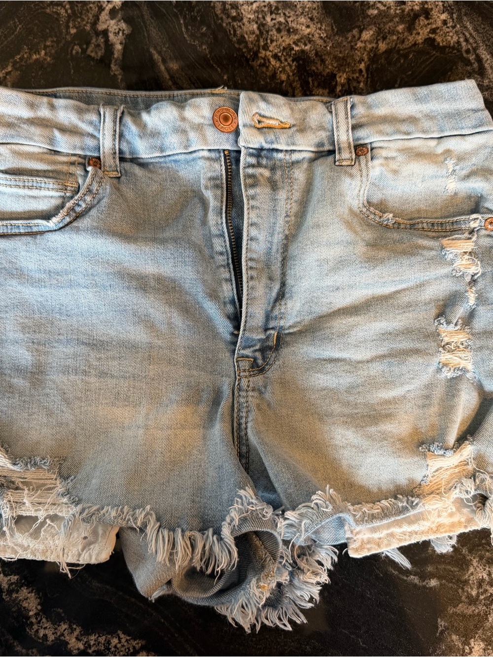 American Eagle Outfitters Light Blue Distressed Denim Shorts